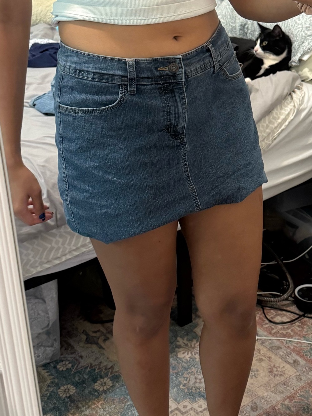 Medium-Wash Denim Mini Skirt